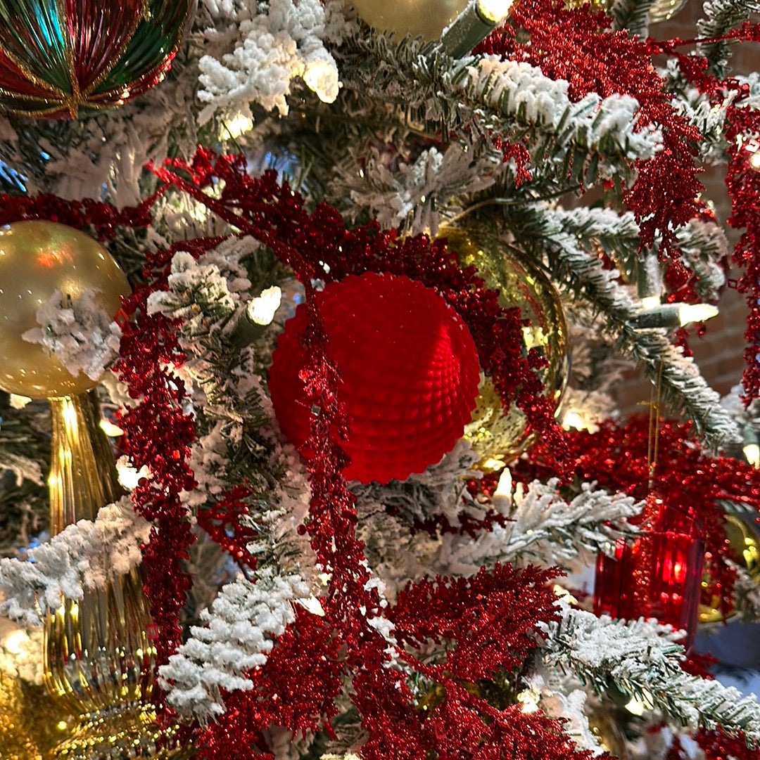 4" Red Flocked Durian Ball Ornament