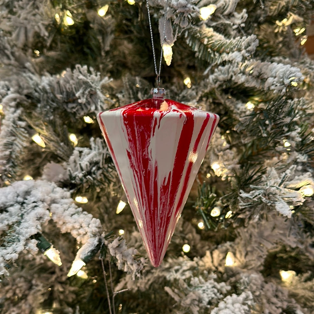 6" Red/White Marble Cone Christmas Ornament