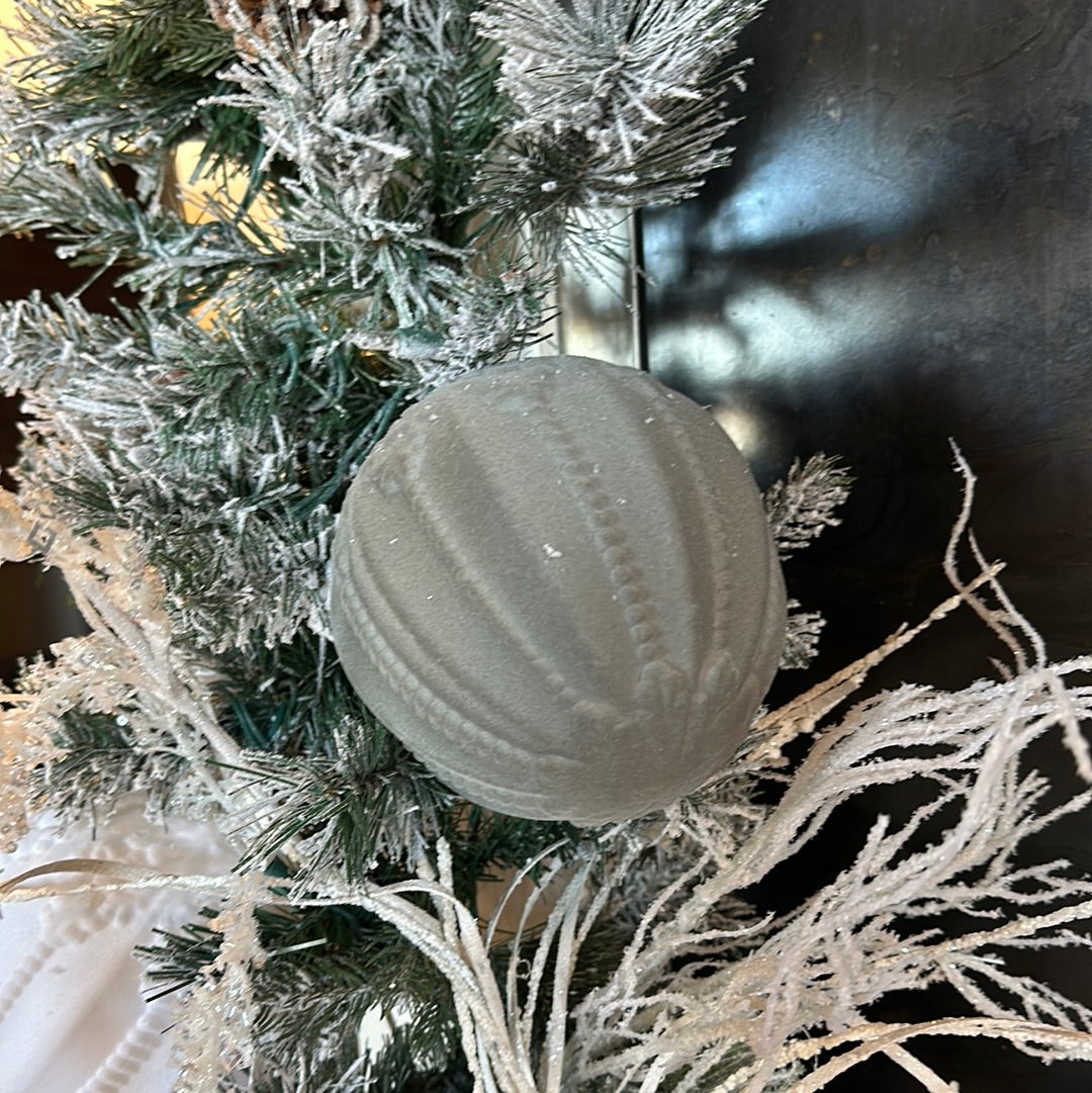 5.5" Silver Flocked Embossed Ball Ornament