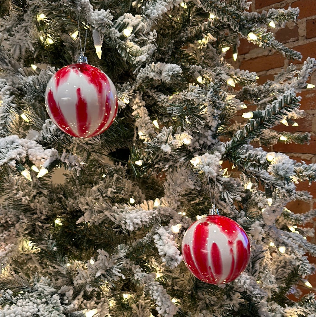 4" Red and White Marble Ball Ornament