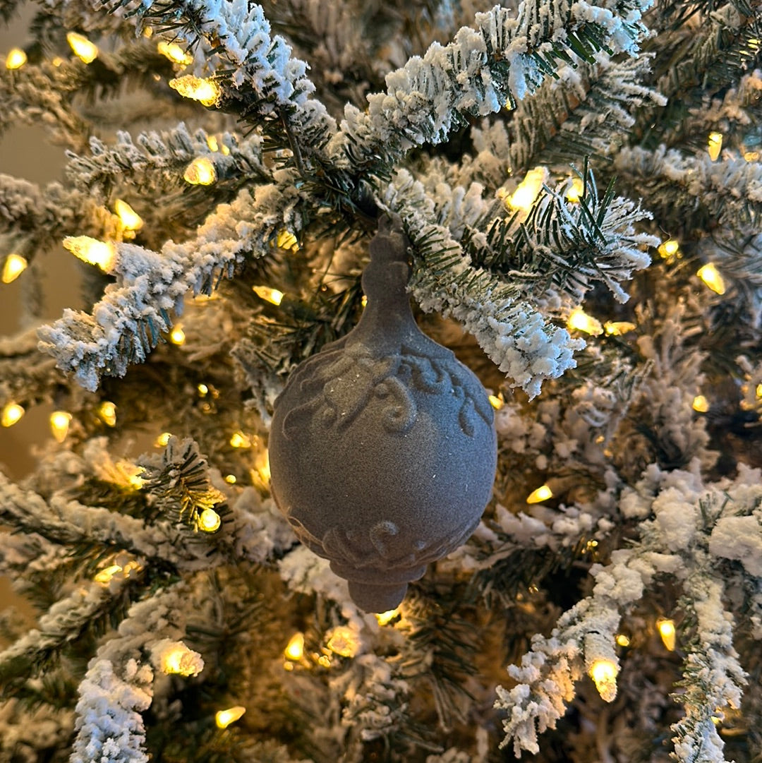 4" Silver Flocked Drop Finial Ornament