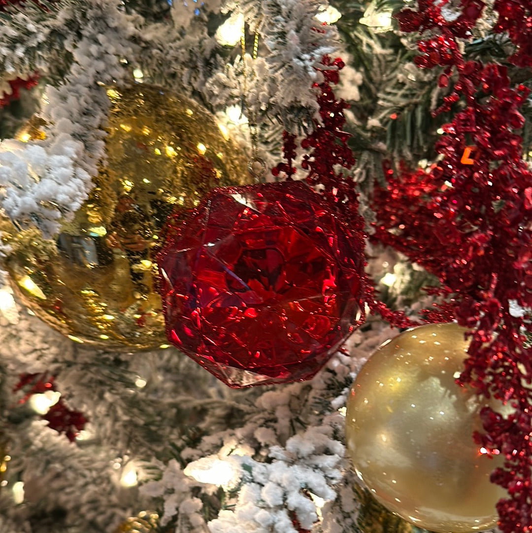 4-5" Red Jewel Glitter Ornament Assorted, Set of 4