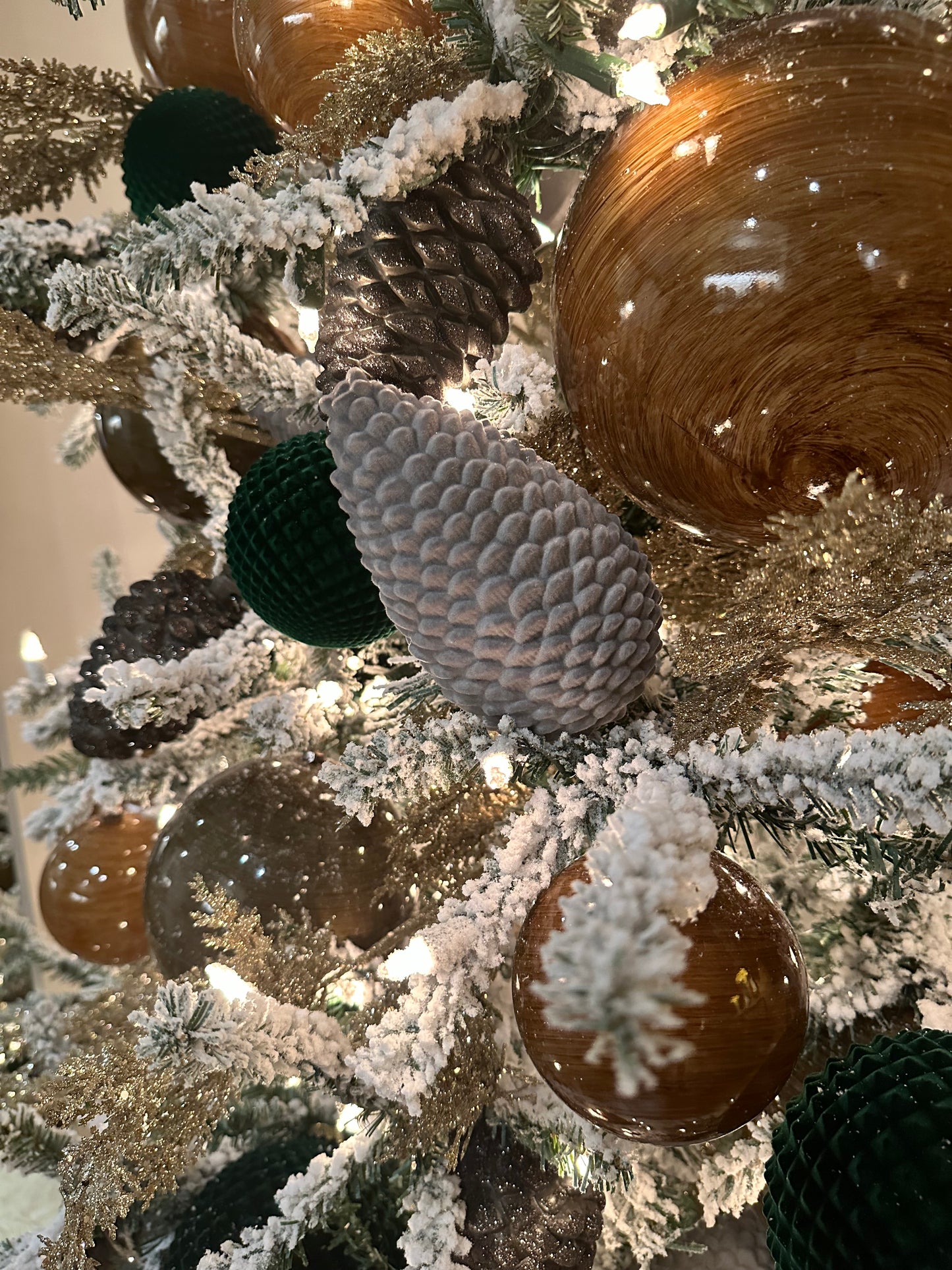 7" Silver Flocked Pinecone Christmas Ornament
