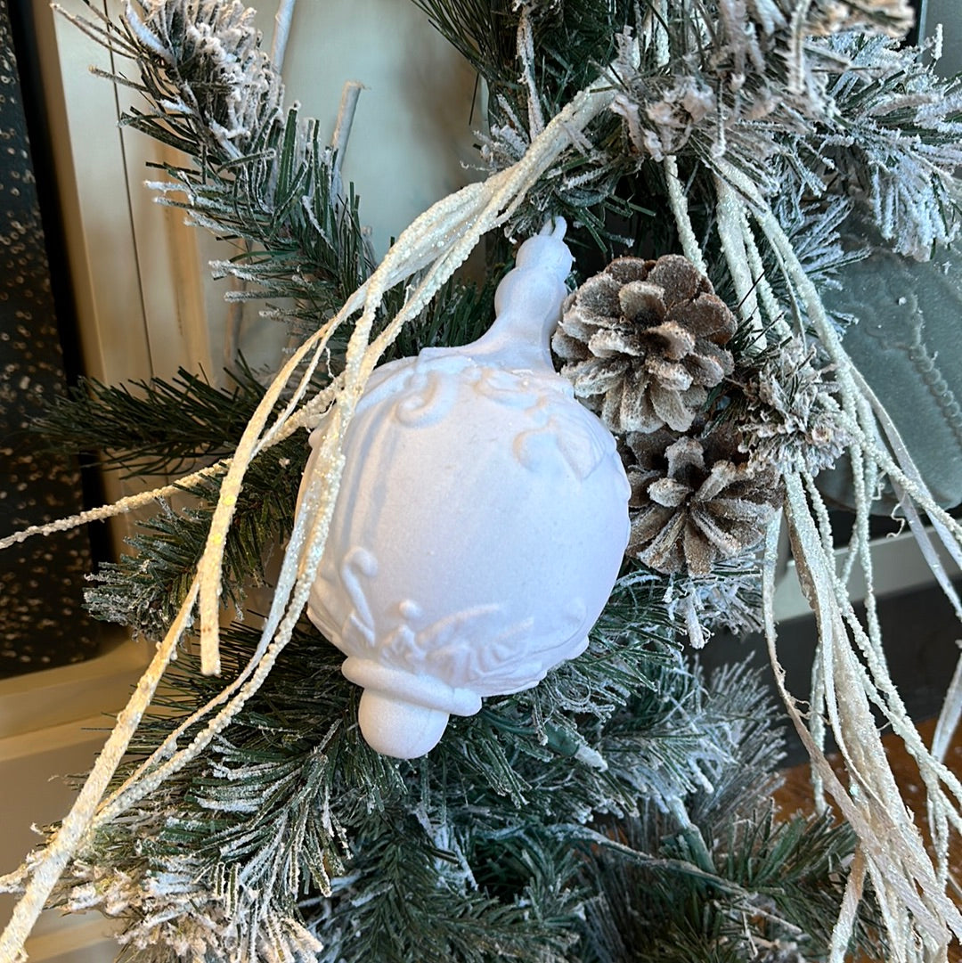 4" White Flocked Drop Finial Ornament