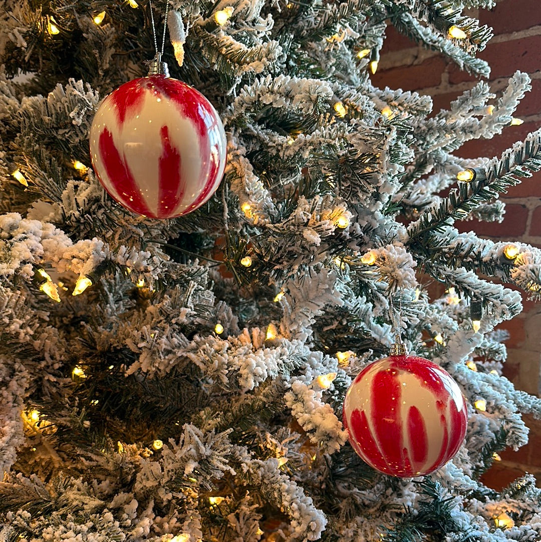 4" Red and White Marble Ball Ornament