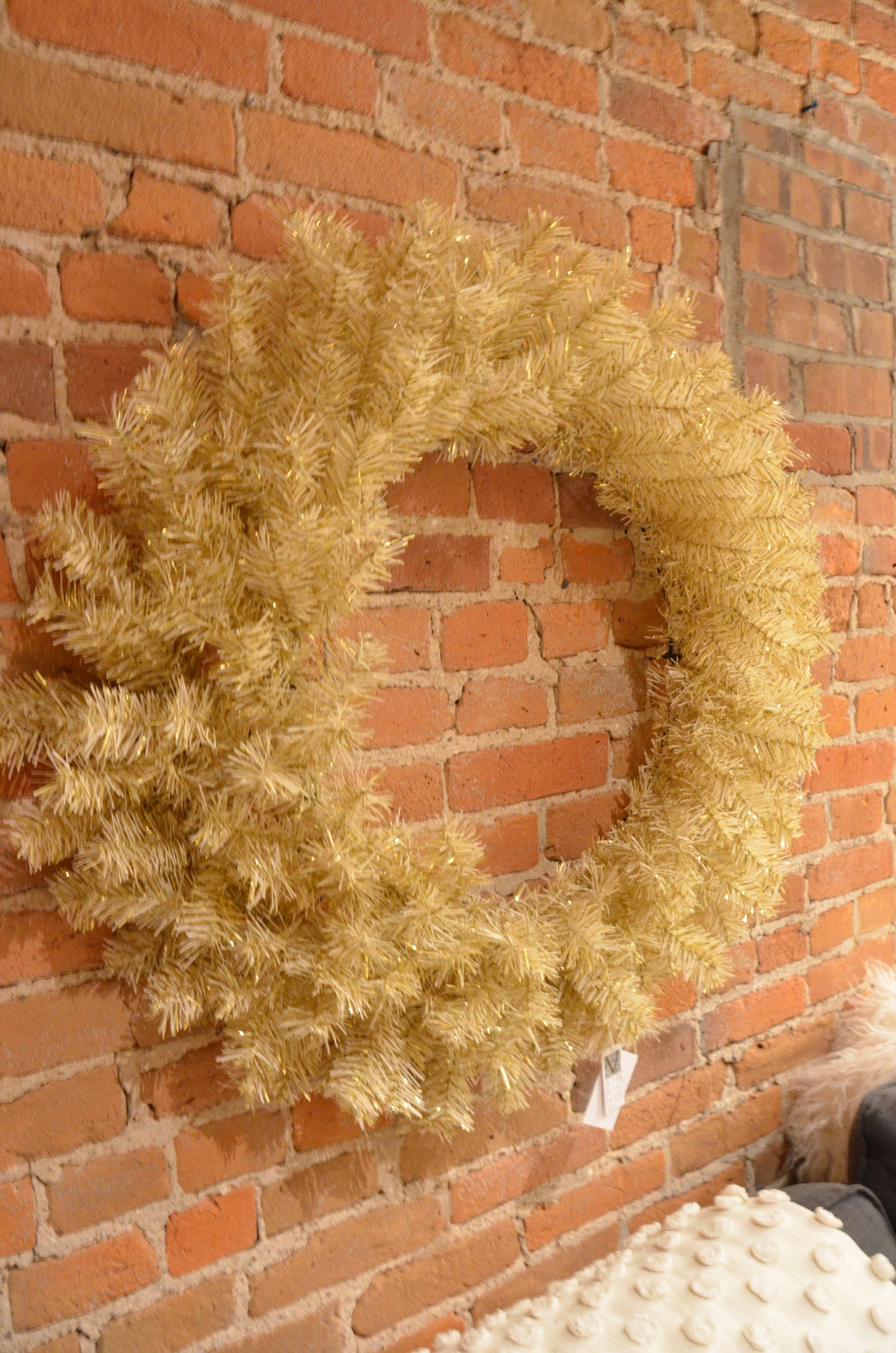 White and Gold Tinsel Artificial Christmas Wreath, Unlit