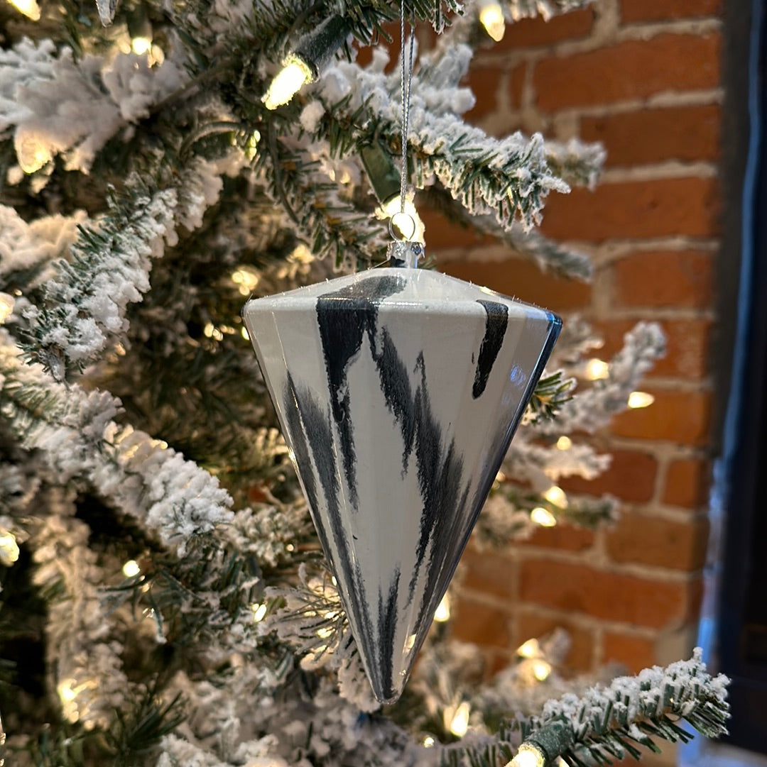 6" Gray/White Marble Cone Christmas Ornament