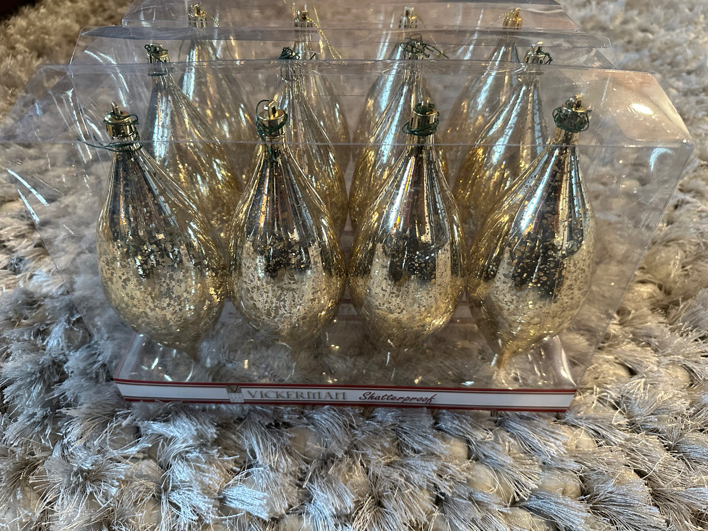 OPEN BOX 7" Shiny Gold Mercury Finish Drop Ornaments (12 in total)