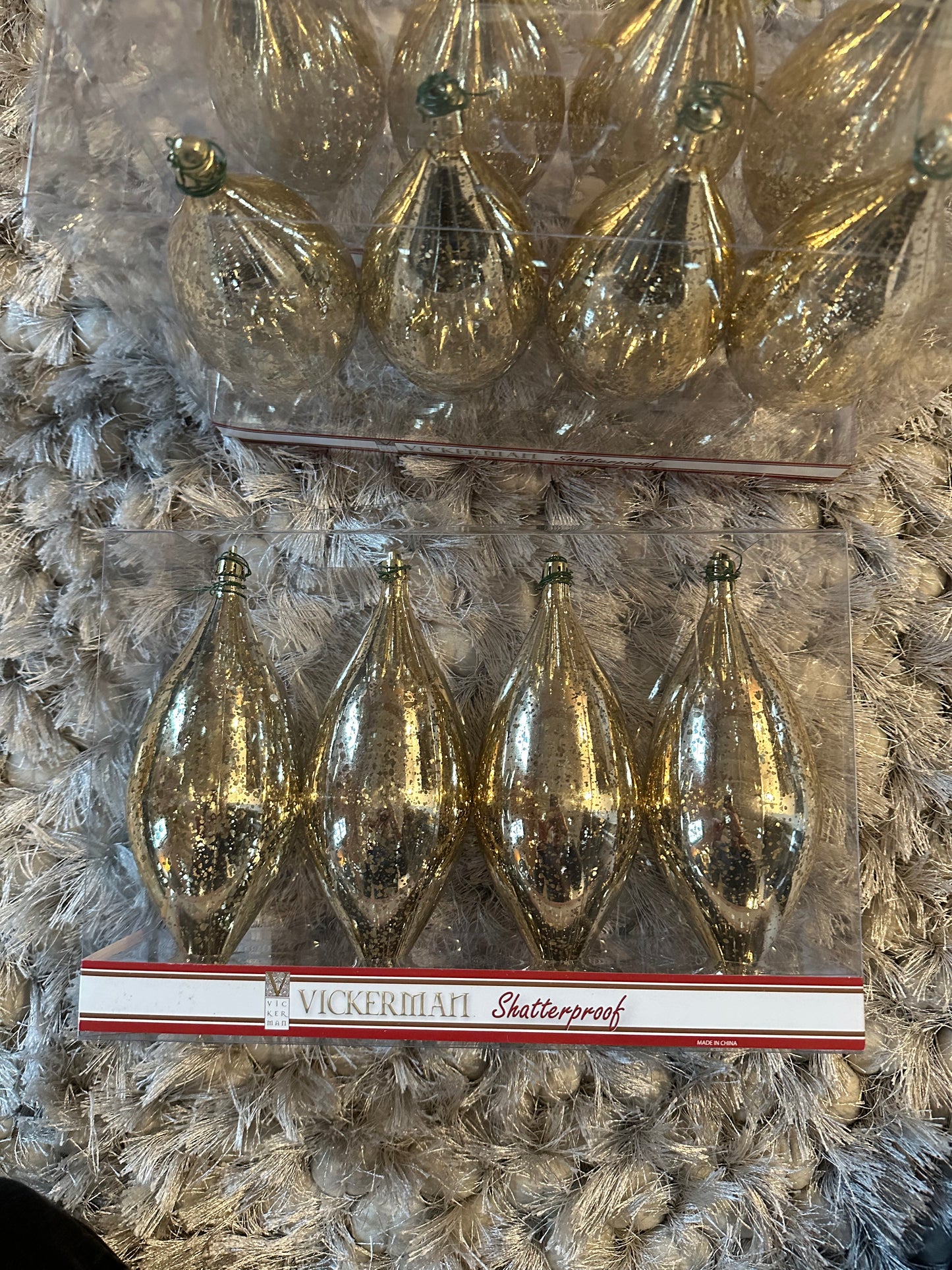 OPEN BOX 7" Shiny Gold Mercury Finish Drop Ornaments (12 in total)