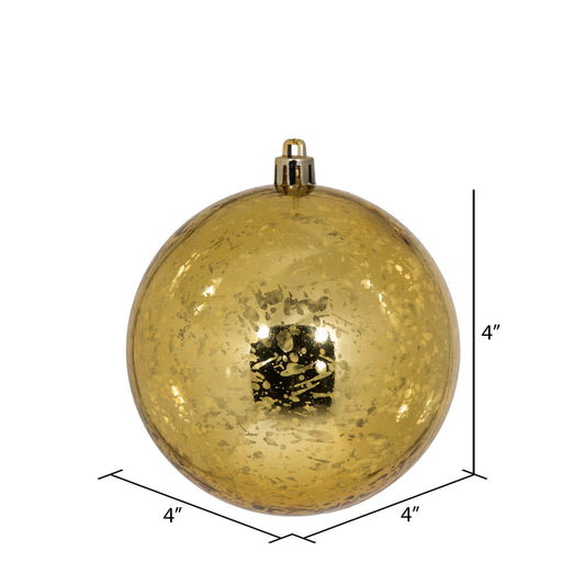 4" Gold Shiny Mercury Ball Ornament, 6 per Bag