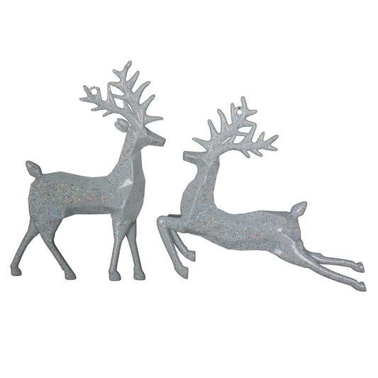 6" White Glitter Deer Christmas Ornament Set, 6 per Bag