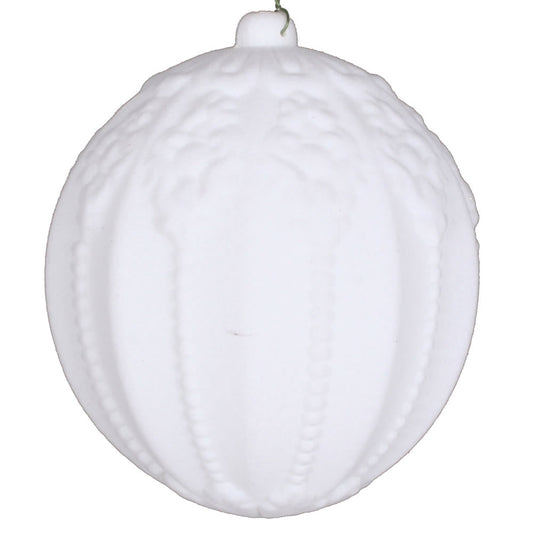 5.5" White Flocked Embossed Ball Ornament