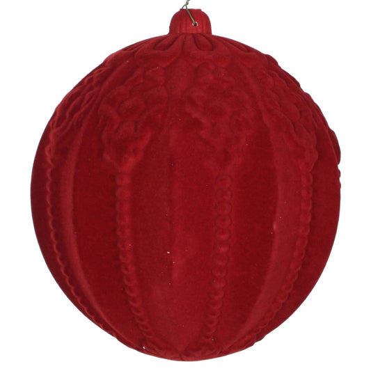 8" Burgundy Flocked Embossed Ball Ornament