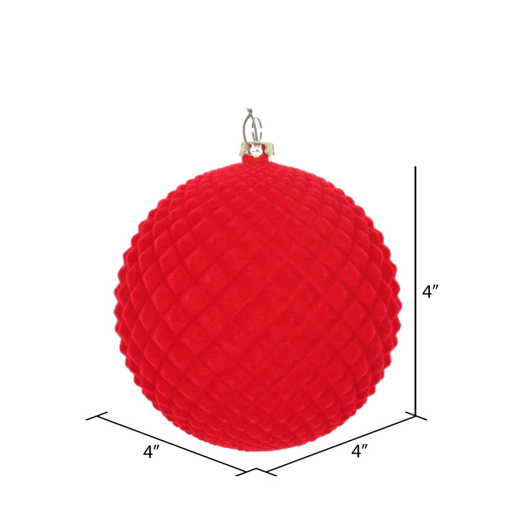 4" Red Flocked Durian Ball Ornament