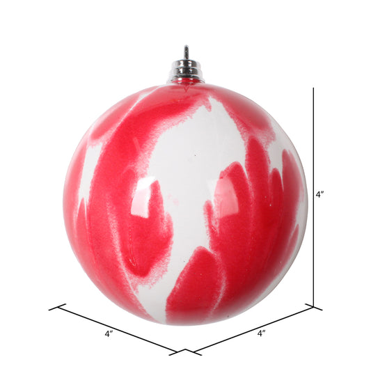4" Red and White Marble Ball Ornament