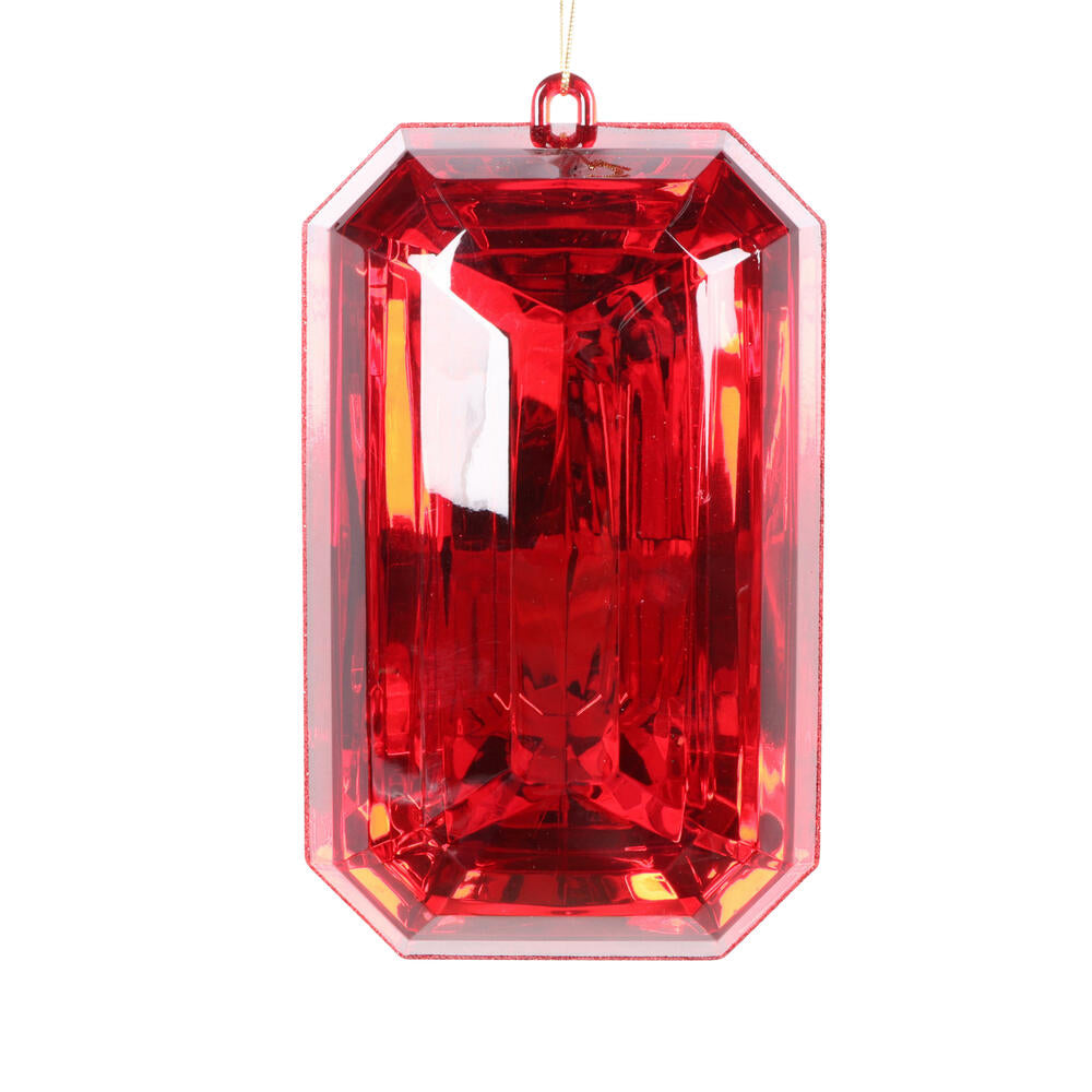 8" Red Rectangle Jewel Glitter Ornament (2 Pack)