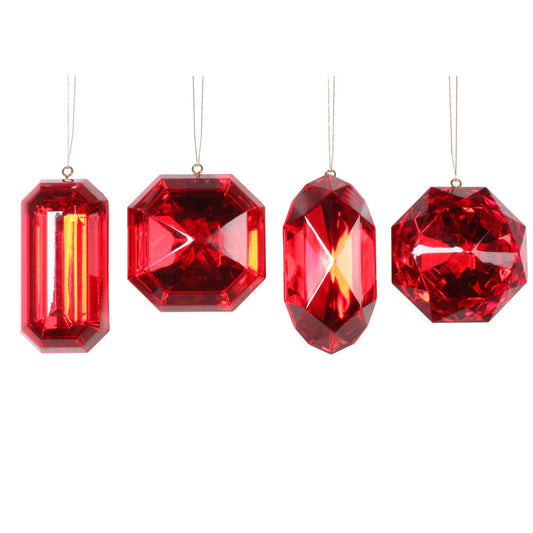 4-5" Red Jewel Glitter Ornament Assorted, Set of 4