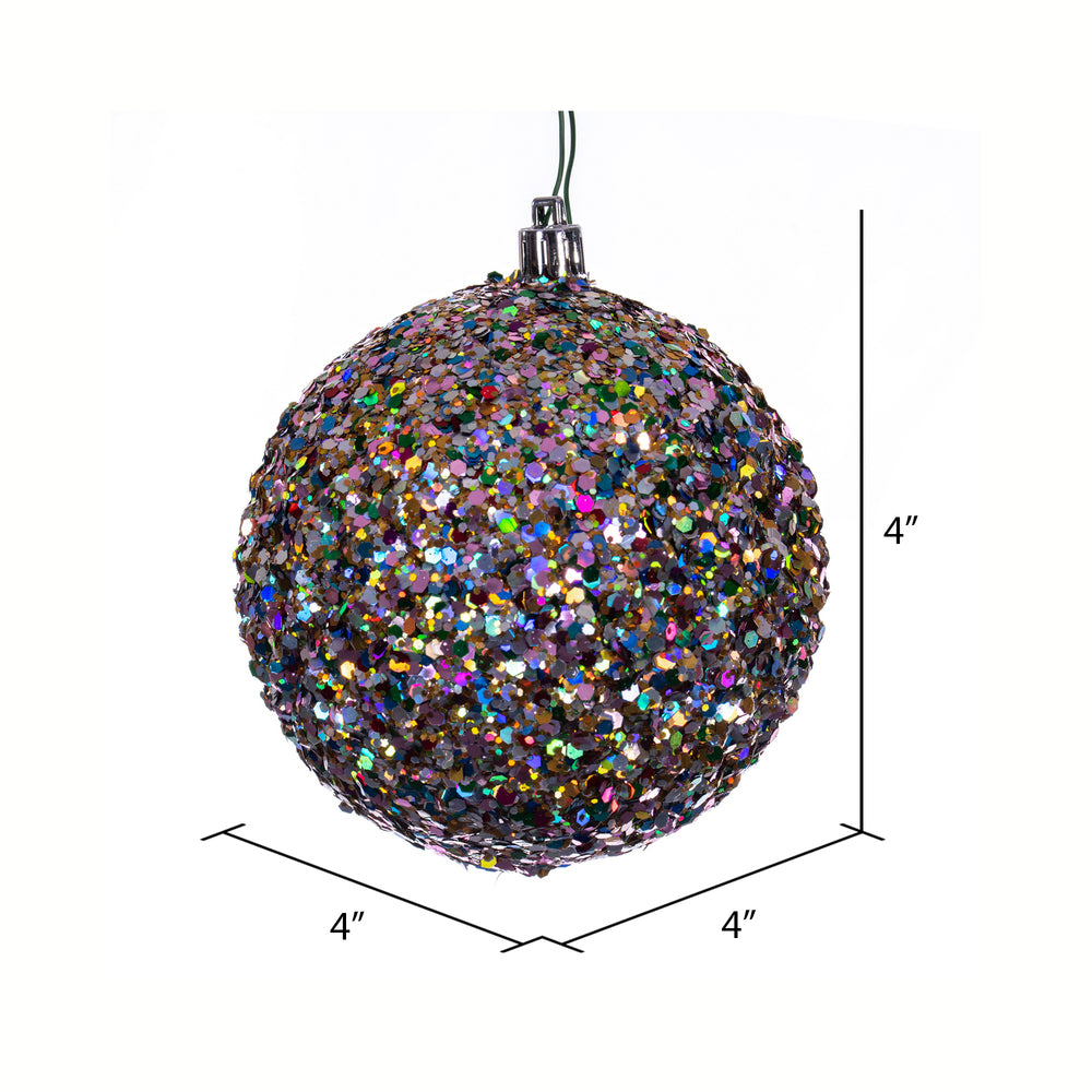 4" Multi-color Durian Sequin Glitter Ball Christmas Ornament