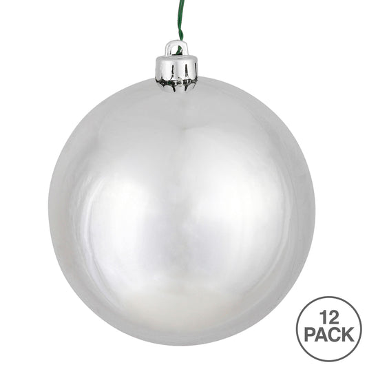 3" Silver Shiny Ball Ornament, 12 per Bag