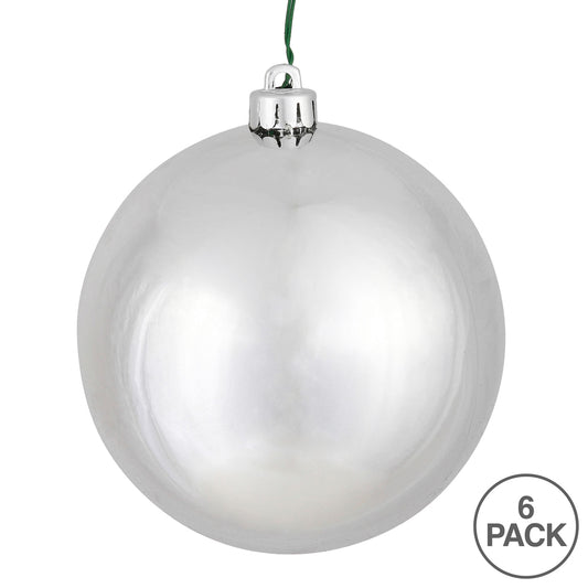 4" Silver Shiny Ball Ornament, 6 per Bag