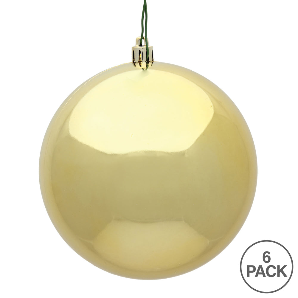 4" Gold Shiny Ball Ornament, 6 per Bag