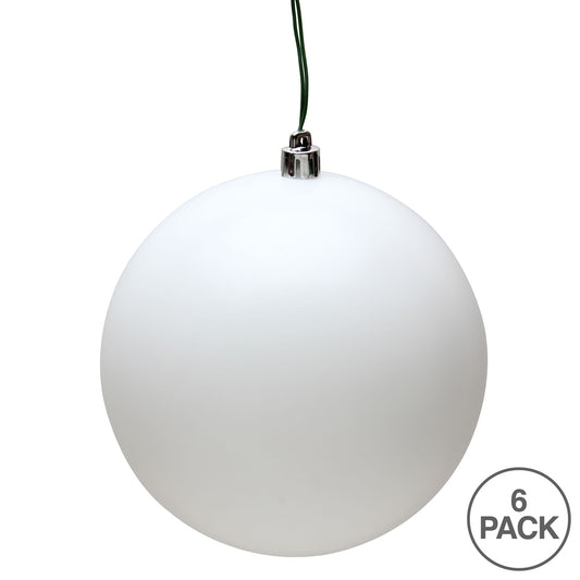 4" White Matte Ball Ornament, 6 per Bag